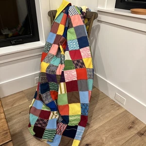 VTG MID MOD 1960's Handmade Patchwork Polyester Quilt Blanket Retro - So Unique! - Picture 1 of 22
