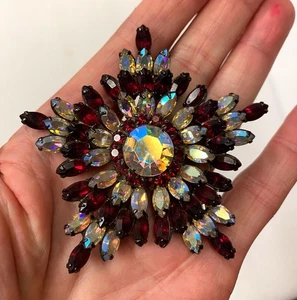 Spilla spilla vintage firmata BIANCA enorme stella fiocco di neve rosso AB strass ECC! - Foto 1 di 14