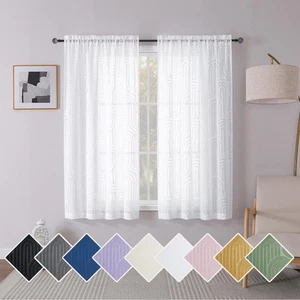 White Sheer Curtains 63 Inch Length 2 Panels, Light Filtering Semi Sheer Curt... - Picture 1 of 8