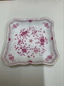 Meissen Indian Flower Rich Pink Square Dish 8.2 Inch Gold Trim - Picture 1 of 6