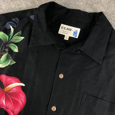 NEW Iolani Hawaiian Shirt Mens Large Black Floral Short Sleeve Made in USA - Image 1 of 4