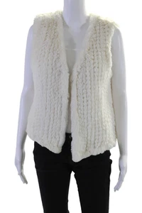 Aqua Womens Hook Front Knitted Faux Fur Vest Jacket White Size Small - Picture 1 of 6