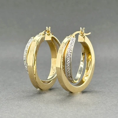 Estate 14K Two Tone Gold 0.12ctw Diamond Hoop Earrings - Image 1 of 4