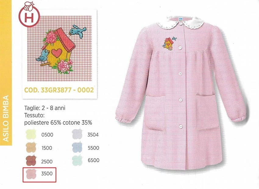 Grembiule a quadretti Rosa bambina Siggi con casetta scuola materna asilo - Immagine 1 di 1