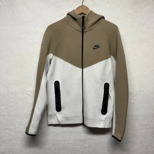 Nike Tech Fleece Colorblock Felpa con Cappuccio Full Zip Cachi Bianco CFB7291-121 Uomo Taglia S - Foto 1 di 12