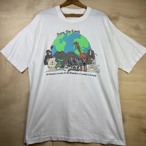 Vintage 90s Share The Earth Prevention Animal Cruelty Shirt Animals Nature Sz XL - Picture 1 of 9