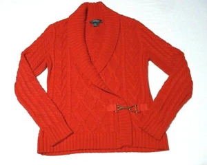 Lauren Ralph Lauren Strickjacke rot 100% Baumwolle Grobstrick Zopfmuster Gr. Medium - Bild 1 von 9
