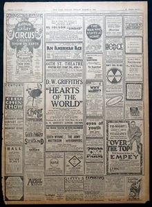 1918 New York Newspaper Full Page Vaudeville, Theater Ads, Barnum Bailey Circus - Picture 1 of 2