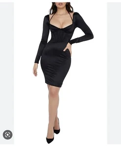 House Of CB Black Disco Satin Corset Dress GRAZIA Small - Picture 1 of 2