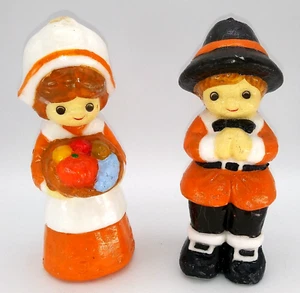 Juego vintage de 2 velas de acción de gracias de 6" niño y niña peregrino años 70 retiradas SIN USAR - Imagen 1 de 6