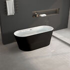 Modern 59"x29.50" Acrylic Freestanding Bathtub Soaking Tub Gloss Black +Overflow
