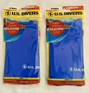 US Divers JUNIOR 6+ Silicone Swim Cap SET OF TWO NEW UNUSED BLUE - Bild 1 von 2