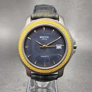 Boccia Titanium Watch Men 36mm Blue Dial Two Tone Leather Band Round New Battery - Picture 1 of 11