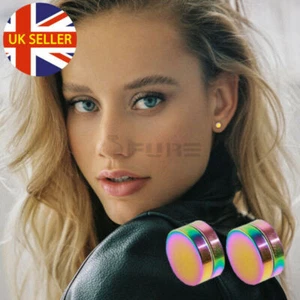 Classic 6MM Magnetic Acrylic Colourful Rainbow Ear Stud Earrings Stainless Steel - Imagen 1 de 9