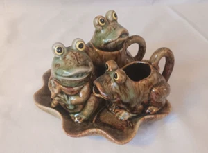 Frog Tea Set Creamer Sugar Green Ceramic Mini Decorative - Picture 1 of 14