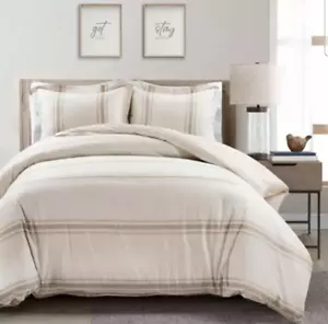 Full/Queen Lush Décor Farmhouse Stripe Reversible Duvet Set - Tan - New - Picture 1 of 7