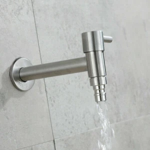 Edelstahl Wandmontage Wasserhahn Garten Kaltwasser Armatur Waschtisch Bar Bad BE - Bild 1 von 4