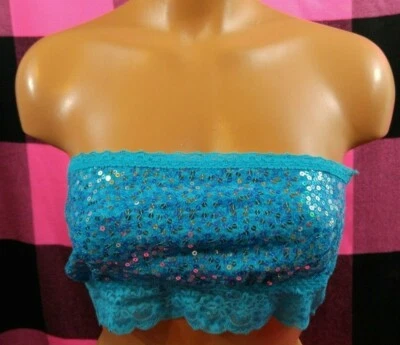 Victoria's Secret PINK Sequin Bling Blue Fashion Show Bandeau Bra Top Large - Image 1 of 4