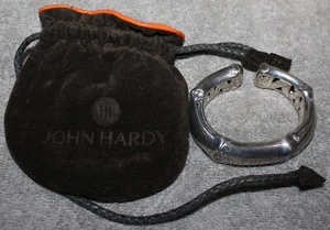 JOHN HARDY HINGED STERLING SILVER 92.7GR BAMBOO BANGLE BRACELET KICK CUFF POUCH - Picture 1 of 12