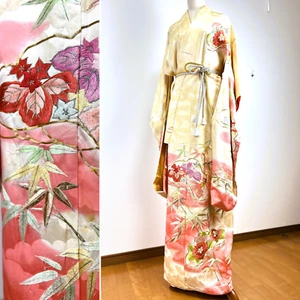 【Quasi come nuovo】upcycle kimono,hurisode kimono robe,kimono dress,kimono rosa - Foto 1 di 12