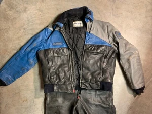 Chaqueta de Carreras de Cuero Polaris De Colección Gran Bombardero con Cremallera Completa Baberos de Nieve Azul Negro - Imagen 1 de 17