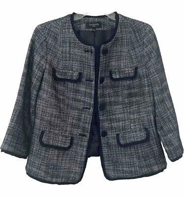 Talbots Women’s Navy Tweed Button Front Wool Blend Blazer Sz. 8 Petite - Image 1 of 4