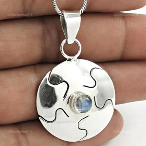 Redondo Arcoiris Piedra Luna 925 Plata de Ley Elegante Boho Colgante Joyería - Imagen 1 de 8