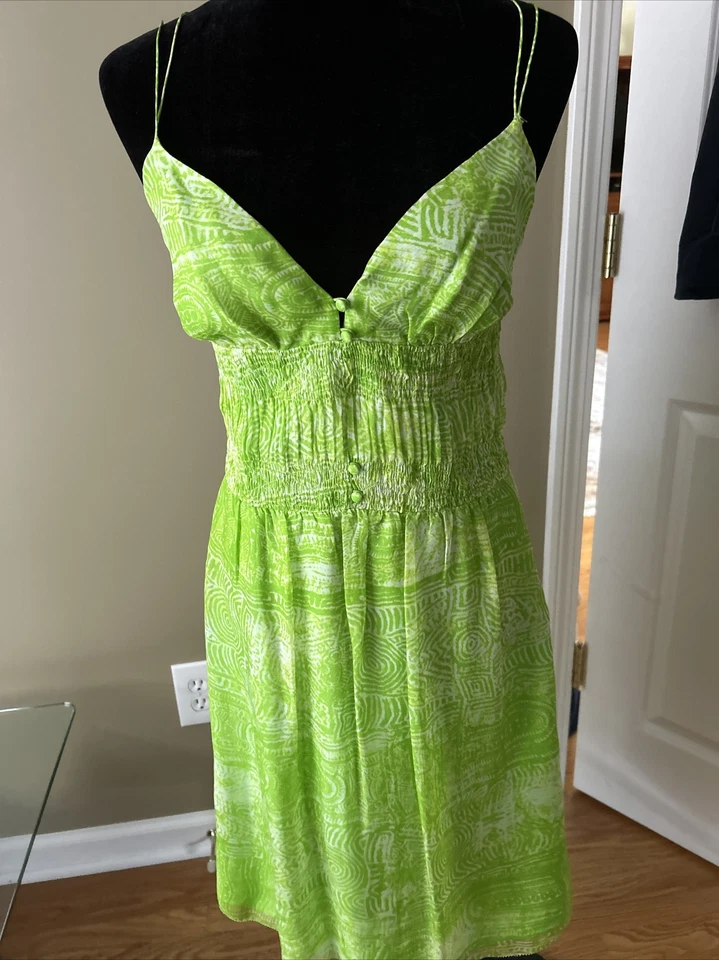 Vestido Fiori di Zucca Talla 4 Para Mujer Seda Verde Lima Mosaico Fluido Gasa Cremallera Foto 1 de 4