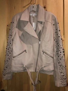 NWT Woman's New York & Co Beige Studded Motorcycle Jacket - Picture 1 of 11