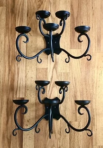 Pair Of Heavy Black Wrought Iron Wall Sconces - Picture 1 of 7
