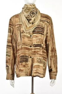Louis Feraud Womens Top Size 12 Brown Printed Shirt Button Down Blouse - Picture 1 of 6