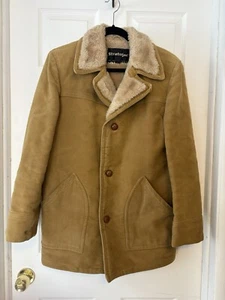 Vintage 70er Stratojac Jacke Herren 40 hellbraun Wildlederimitat Sherpa Rockabilly Arbeitsmantel - Bild 1 von 11