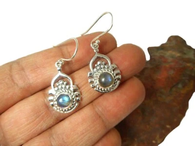 Round  LABRADORITE   Sterling  Silver  925  Gemstone  Earrings  -  Gift  Boxed - Image 1 of 4