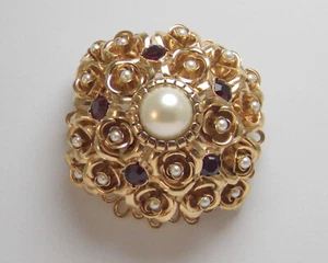 Brooch Flower Big Gold Pearls Vintage Style Years' 50 From Jacket Artisan Dress - Picture 1 of 7