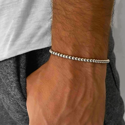 Bracciale con perle in Acciaio inox 4mm 6mm Argento braccialetto da Uomo e Donna - Immagine 1 di 2