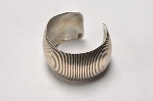 Vintage JRI Mexico 925 Sterling Silver Open Cuff Ribbed Bracelet, 44 g - Picture 1 of 13