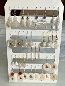 White Stone or Shell Dangle Earrings on Plated Hooks - Picture 1 of 97