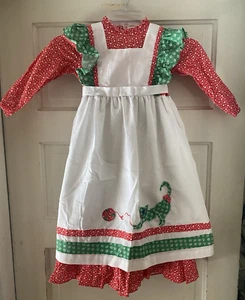 Vintage 80er Nannette 4T Mädchen KATZENKLEID Cottagecore Calico Stoff rot weiß grün - Bild 1 von 6
