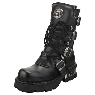 New Rock Stivali Unisex - Tacco Grosso in Metallo Nero - 36 EU - Immagine 1 di 4