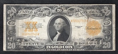FR 1187 1922 BILLETE DE 20 DÓLARES CERTIFICADO ORO MONEDA MUY FINO Foto 1 de 2