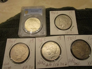 (5) DÓLARES DE PLATA BU PAZ TODAS MONEDAS DE BUENA CALIDAD (4) SIN LOSAS 1 PCGS MS-63 - Imagen 1 de 12