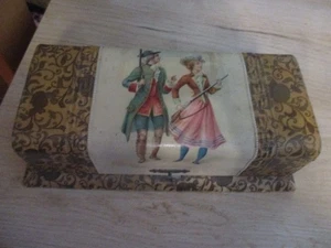 Antigua cómoda victoriana de celuloide caja de vanidad AMANTES CAZA DE ZORROS - Imagen 1 de 7