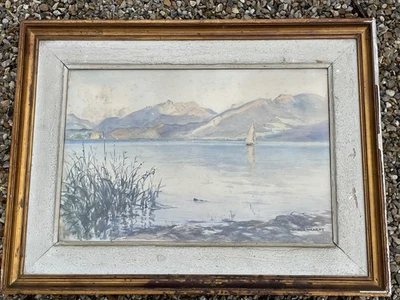 EUGENE BERNHARDT (1898-1984) - AQUARELLE ENCADREE VOILIER SUR LAC D'ANNECY - Photo 1/4