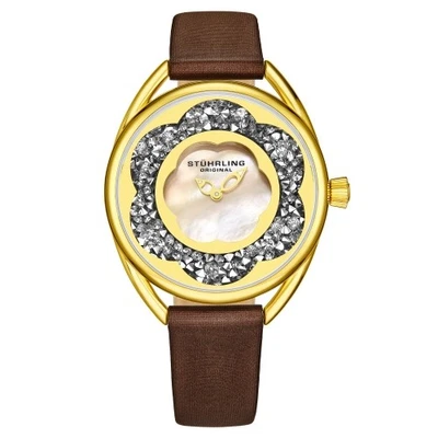 Relógio feminino Stuhrling 995 04 lírio madrepérola cristal flor acentuada marrom - Imagem 1 de 4