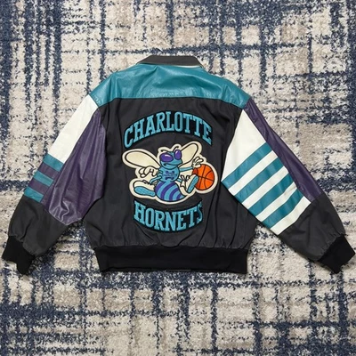Vintage NBA  Jeff Hamilton Charlotte Hornets Leather Jacket Sz Large Embroidered - Image 1 of 4