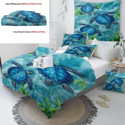 Sea Turtle Pattern Duvet Cover Set 3PCS Soft Bedding Set With 2 Pilowcases Home - Image 1 of 4