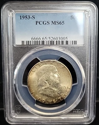 1953 S Franklin Half Dollar 50c PCGS MS65 | See Pics - Image 1 of 4