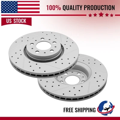 Front Drilled Slotted Brake Disc Rotors Pair For 2003-2011 2012 2013 Volvo Xc90 - Image 1 of 4