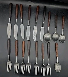 17 Lauffer Palisander Norway Rosewood Stainless Forks Knives Danish Modern - Picture 1 of 11