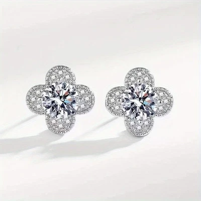 Nuevo Para Mujer Elegante S925 Plata Cuatro Hojas Trébol Circonita Pendientes Joyería Regalo Foto 1 de 4